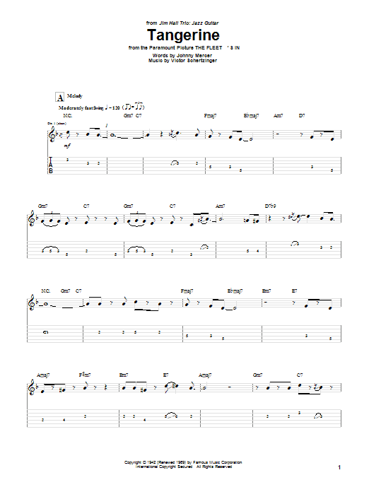 Jim Hall Tangerine Sheet Music