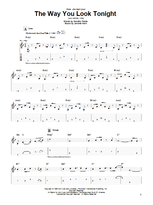 Jim Hall The Way You Look Tonight Sheet Music