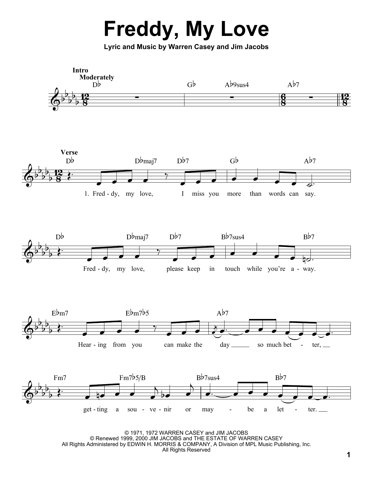 Jim Jacobs Freddy, My Love Sheet Music