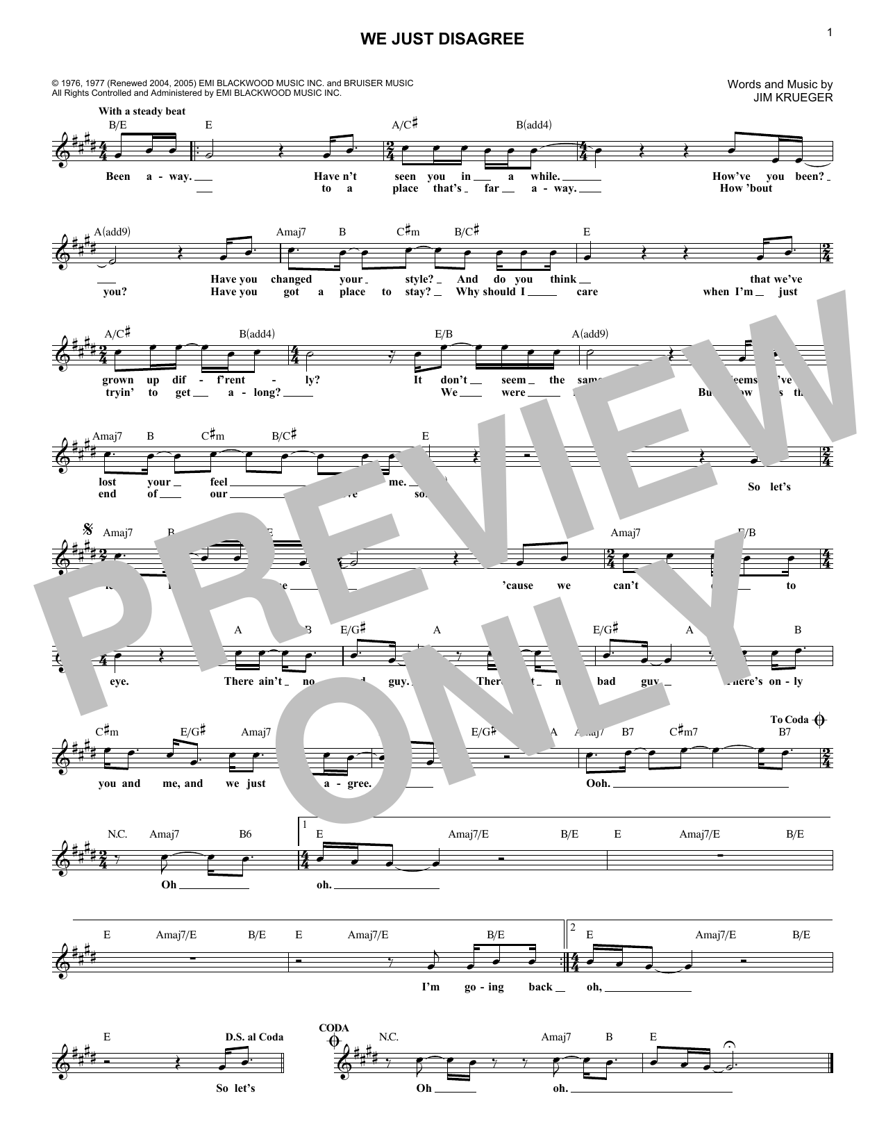 Jim Krueger We Just Disagree Sheet Music