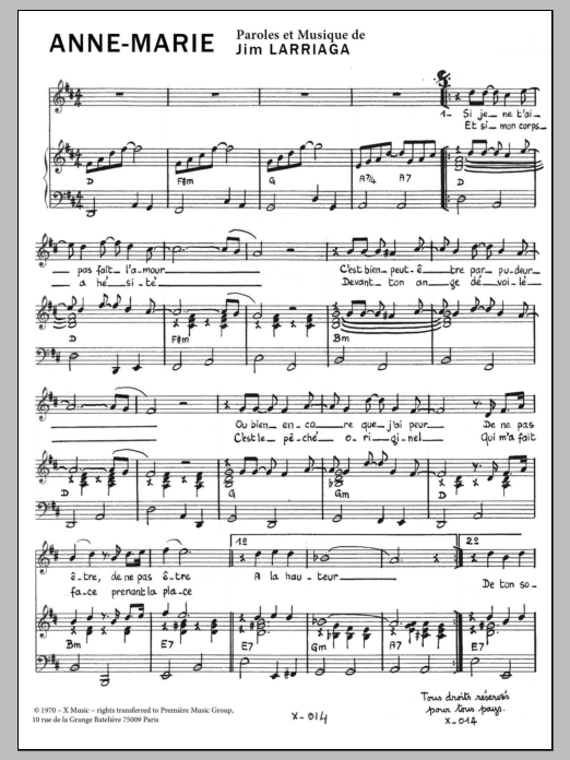 Jim Larriaga ANNE MARIE Sheet Music