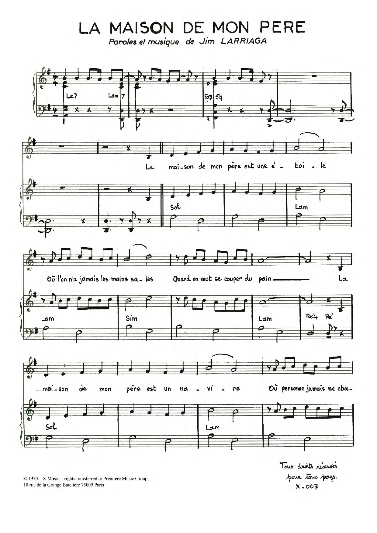 Jim Larriaga La Maison De Mon Pere Sheet Music