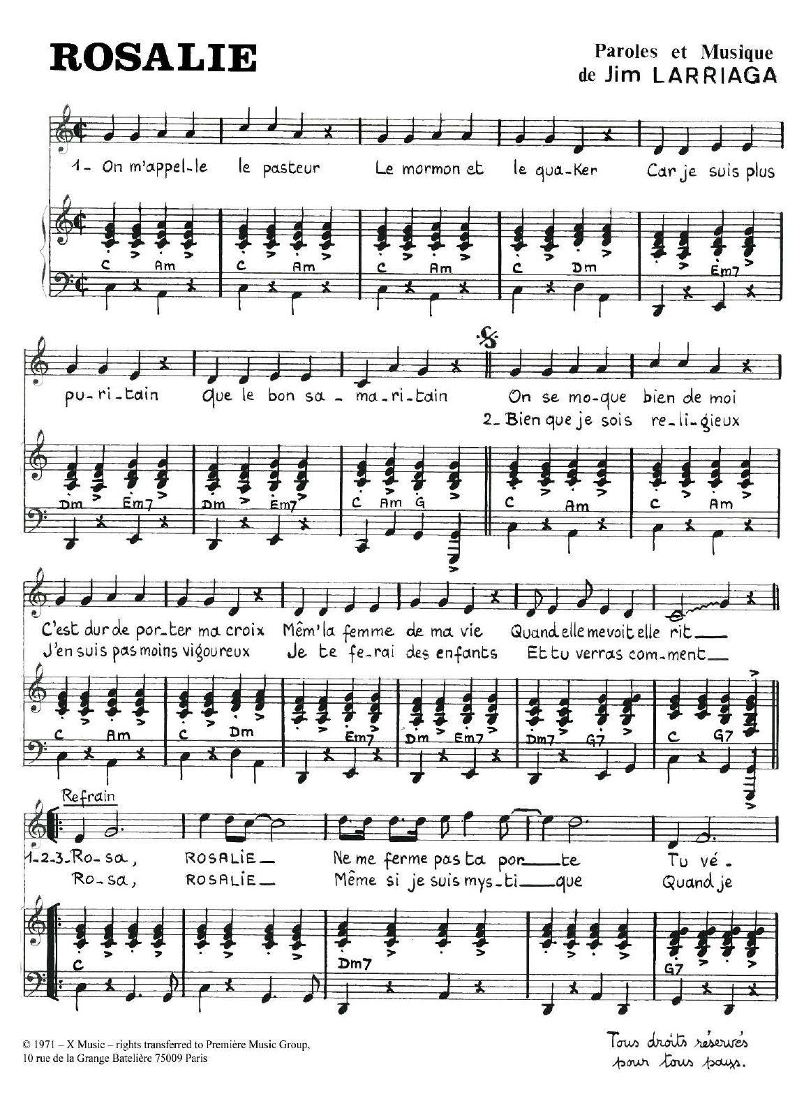 Jim Larriaga Rosalie Sheet Music