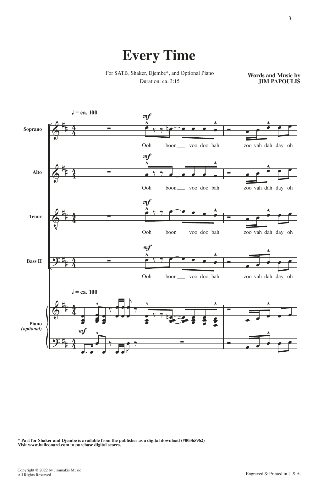 Jim Papoulis Every Time Sheet Music