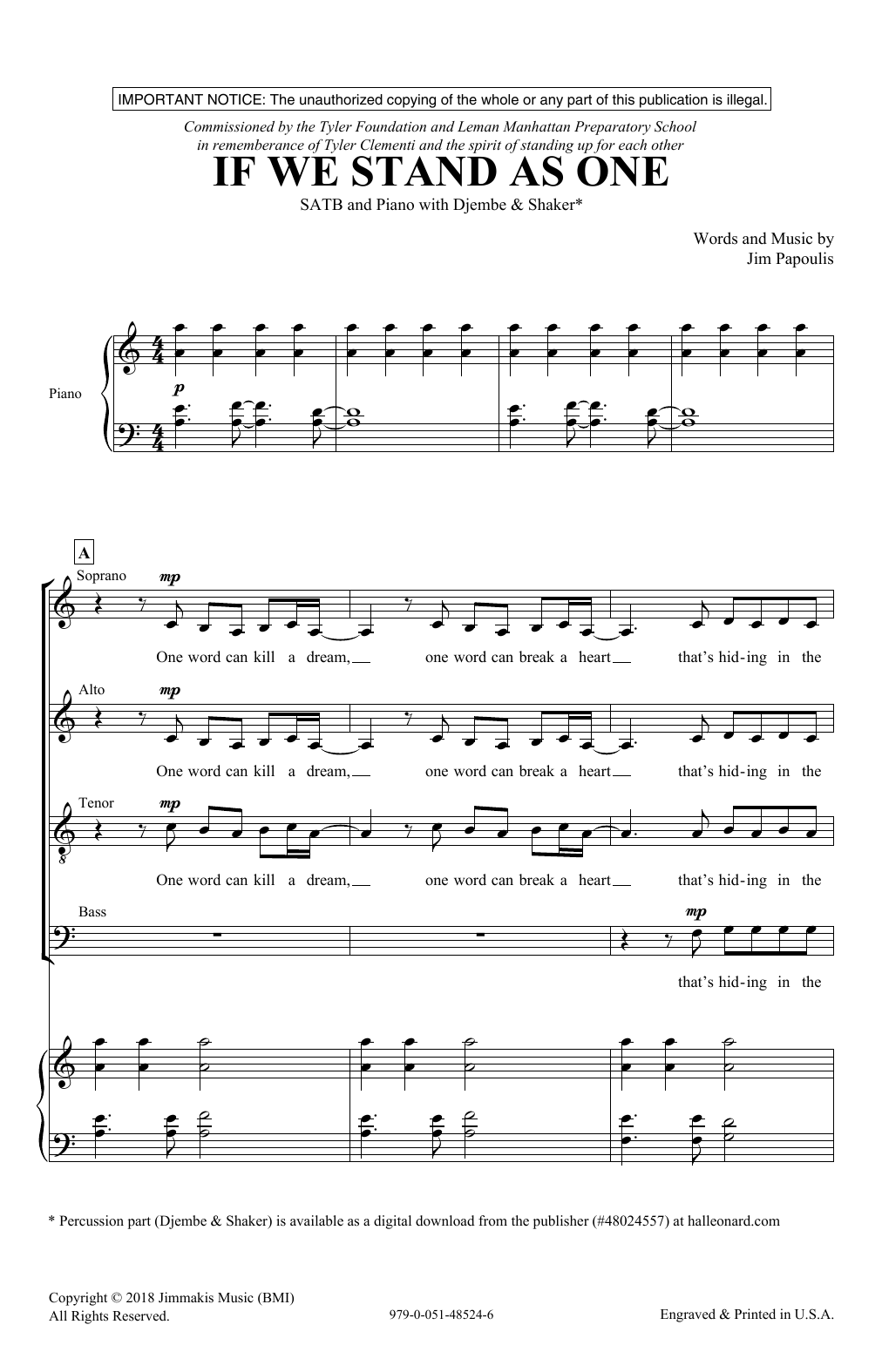 Jim Papoulis If We Stand As One Sheet Music