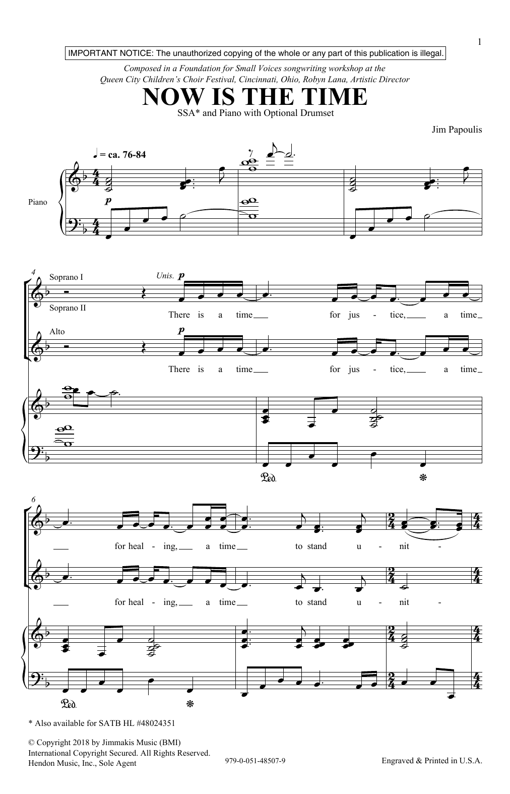 Jim Papoulis Now Is The Time Sheet Music