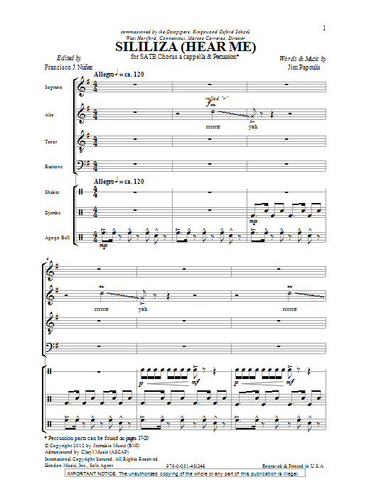Jim Papoulis Sililiza (Hear Me) Sheet Music