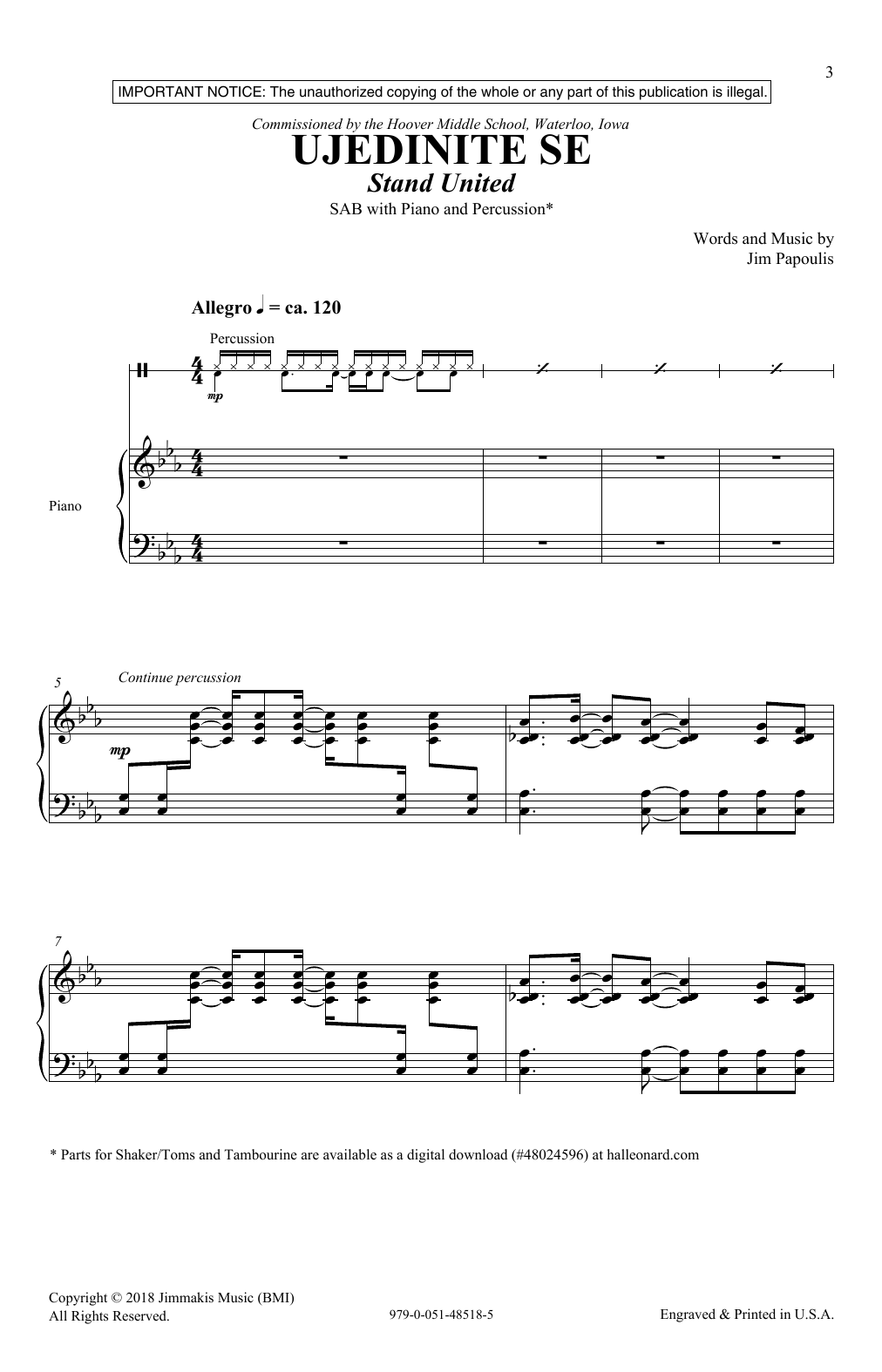 Jim Papoulis Ujedinite Se (Stand United) Sheet Music