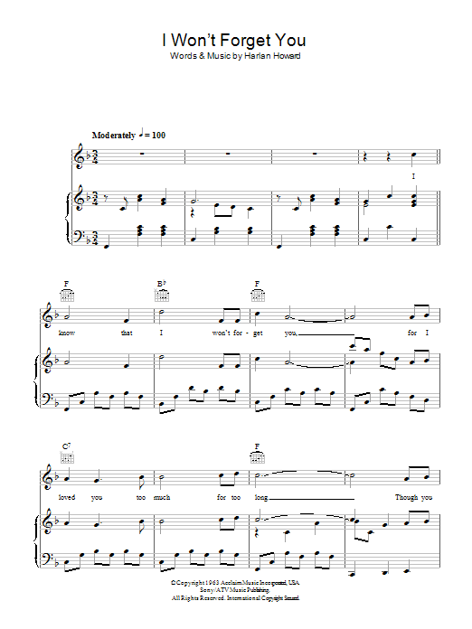 Jim Reeves I Won't Forget You Sheet Music