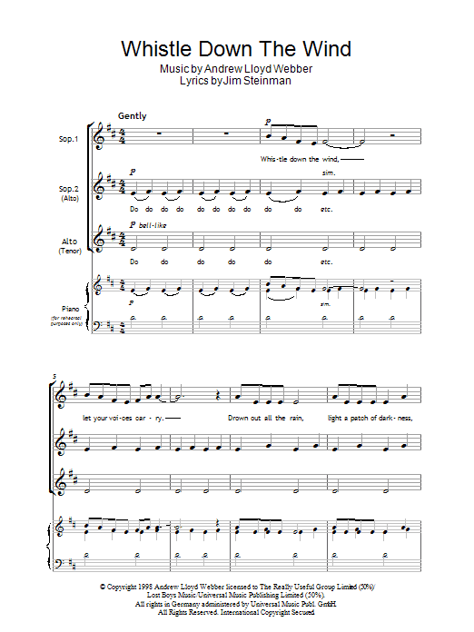 Jim Steinman Whistle Down The Wind Sheet Music