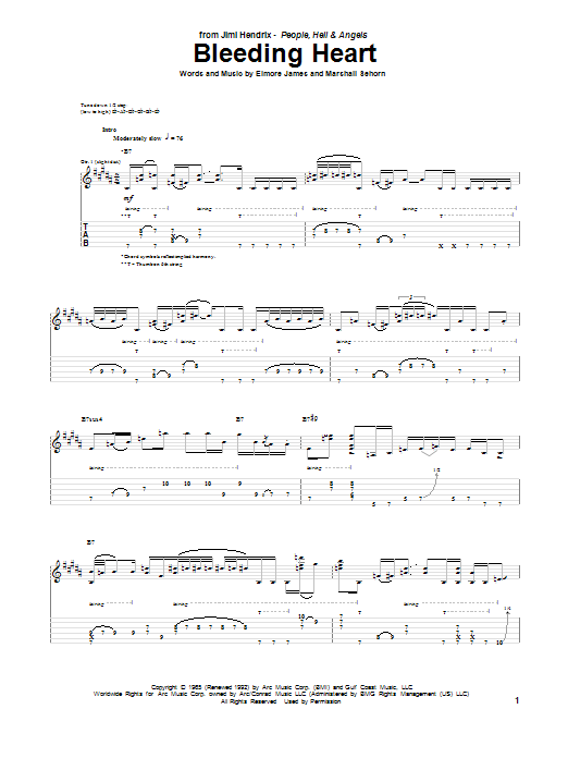 Jimi Hendrix Bleeding Heart Sheet Music