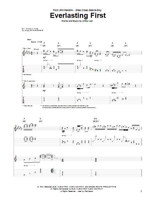 Jimi Hendrix Everlasting First Sheet Music