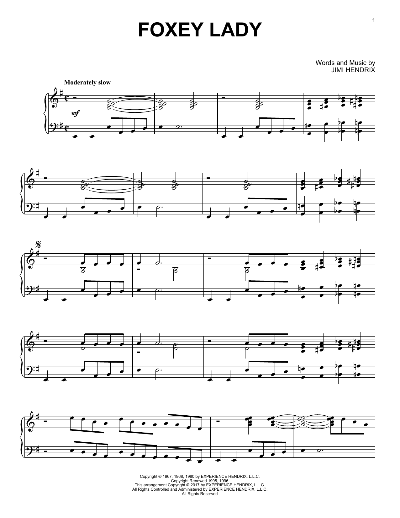 Jimi Hendrix Foxey Lady [Jazz version] Sheet Music