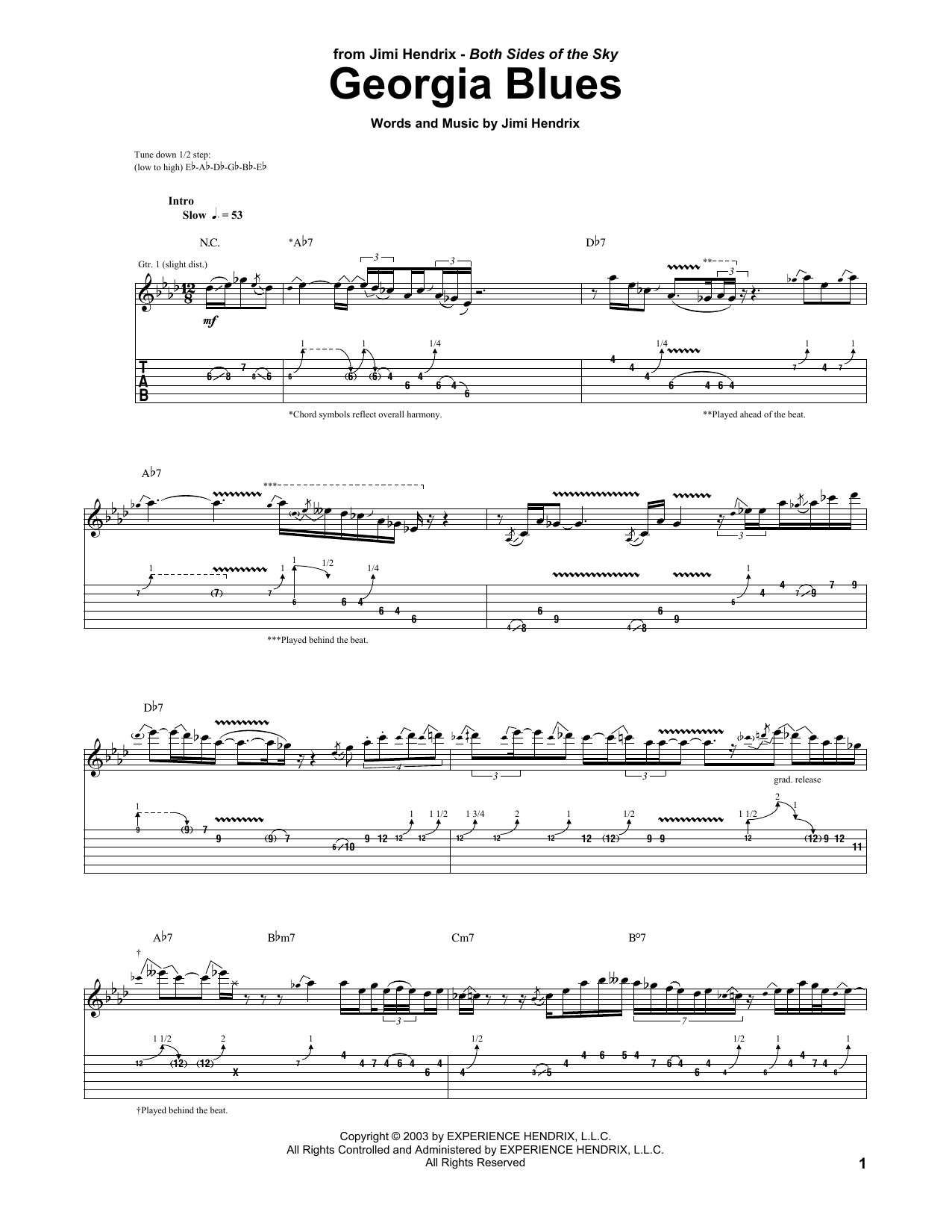 Jimi Hendrix Georgia Blues Sheet Music