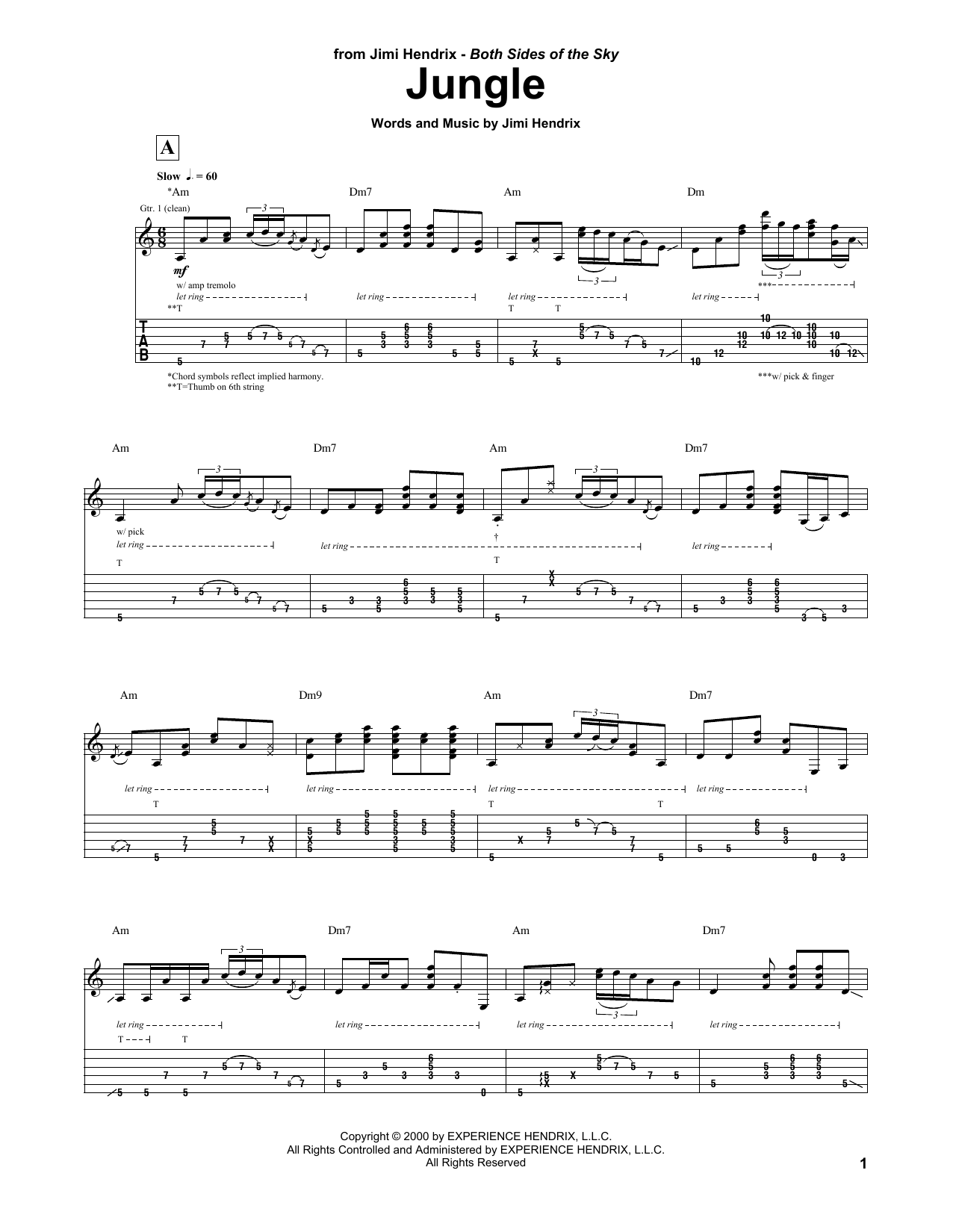 Jimi Hendrix Jungle Sheet Music