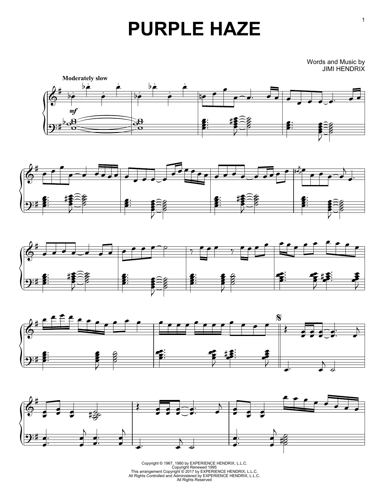 Jimi Hendrix Purple Haze [Jazz version] Sheet Music