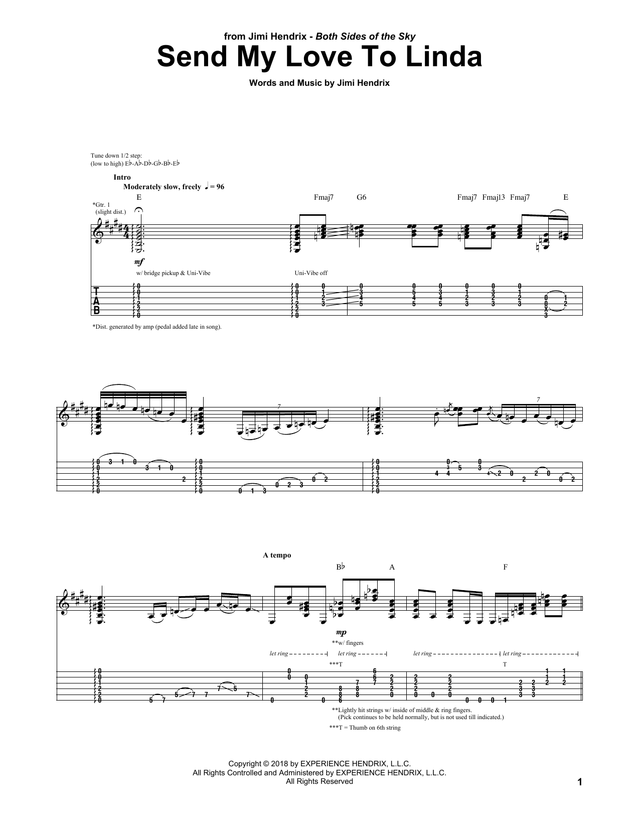 Jimi Hendrix Send My Love To Linda Sheet Music