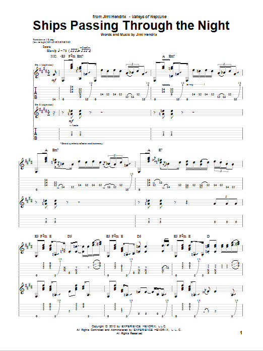 Jimi Hendrix Ships Passing Through The Night Sheet Music