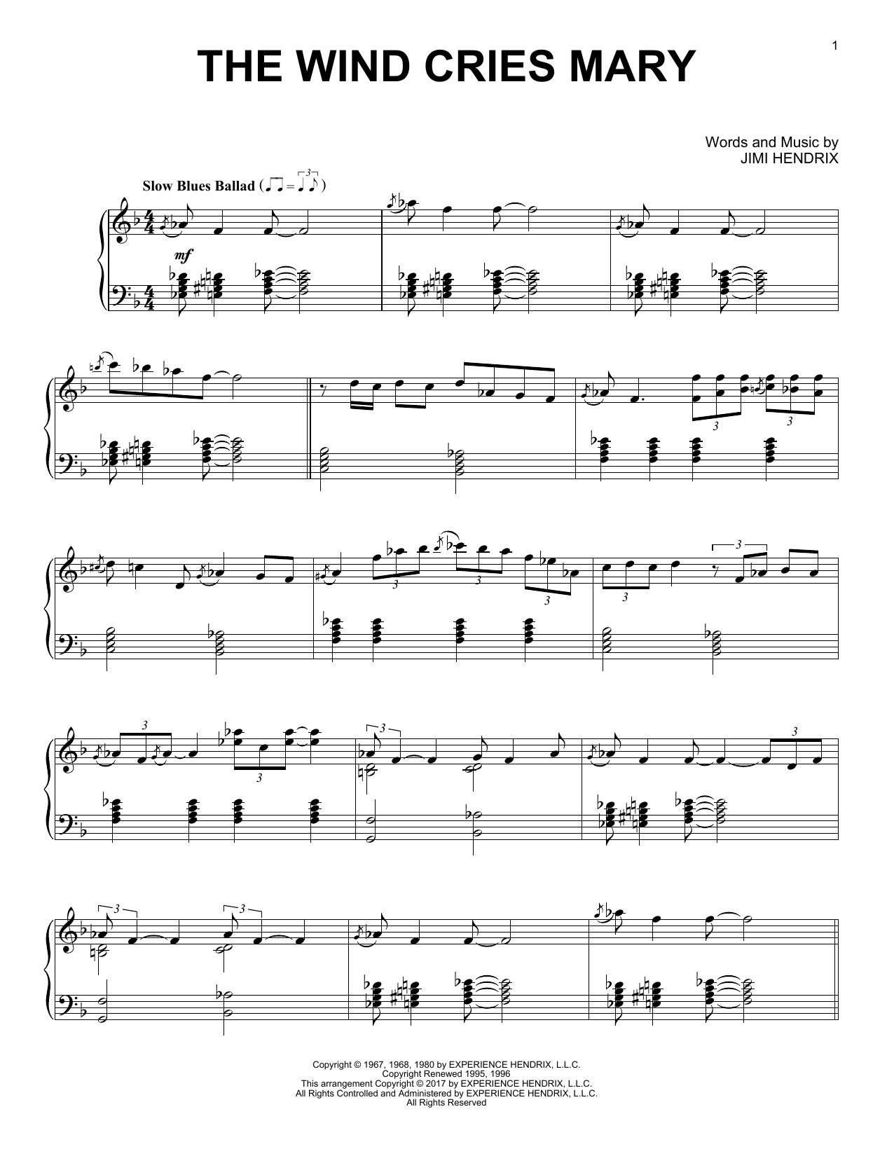 Jimi Hendrix The Wind Cries Mary [Jazz version] Sheet Music