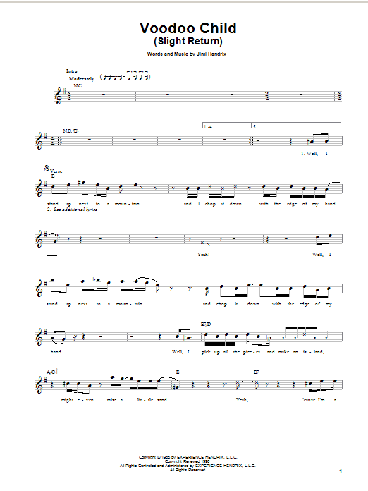 Jimi Hendrix Voodoo Child (Slight Return) Sheet Music
