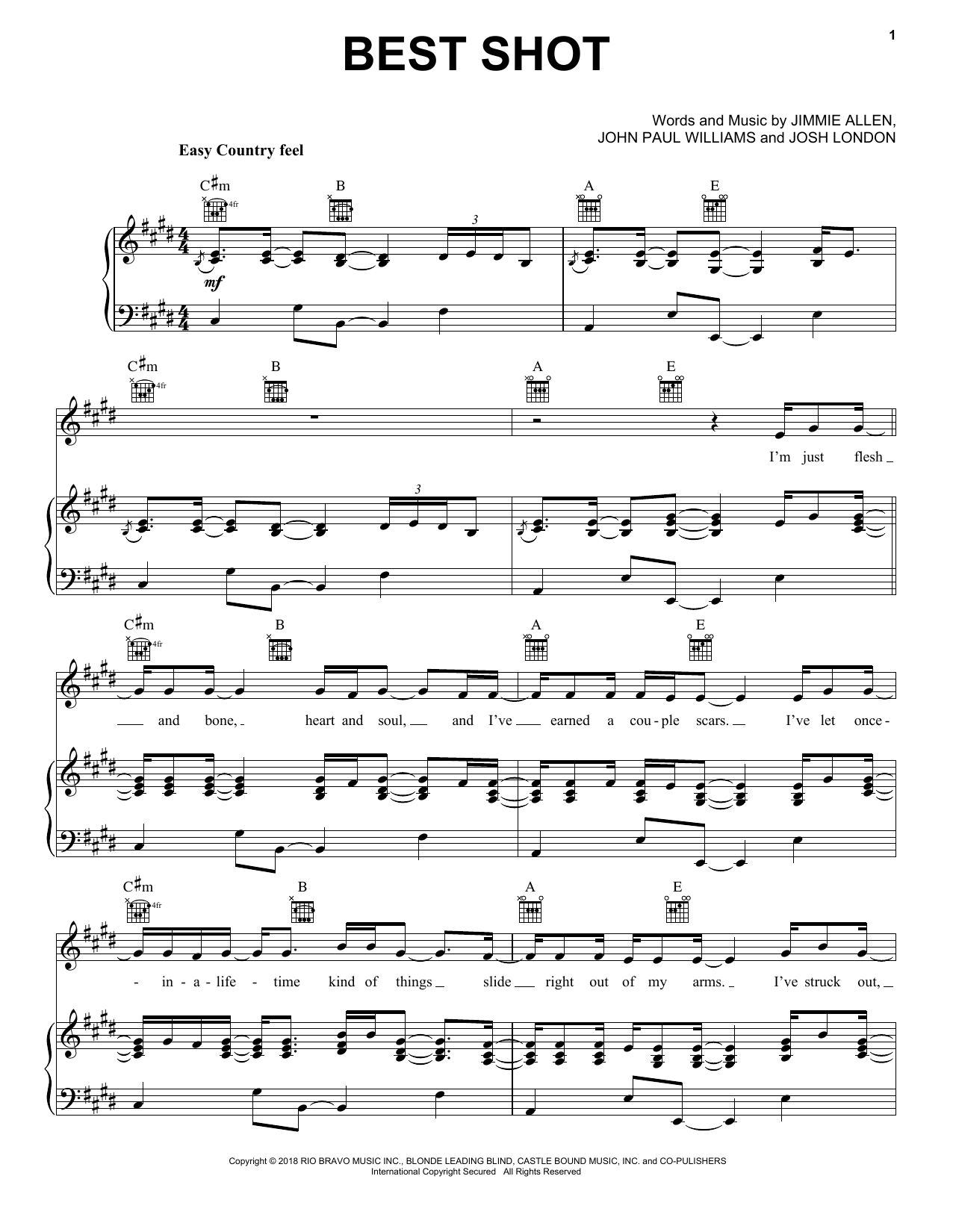 Jimmie Allen Best Shot Sheet Music