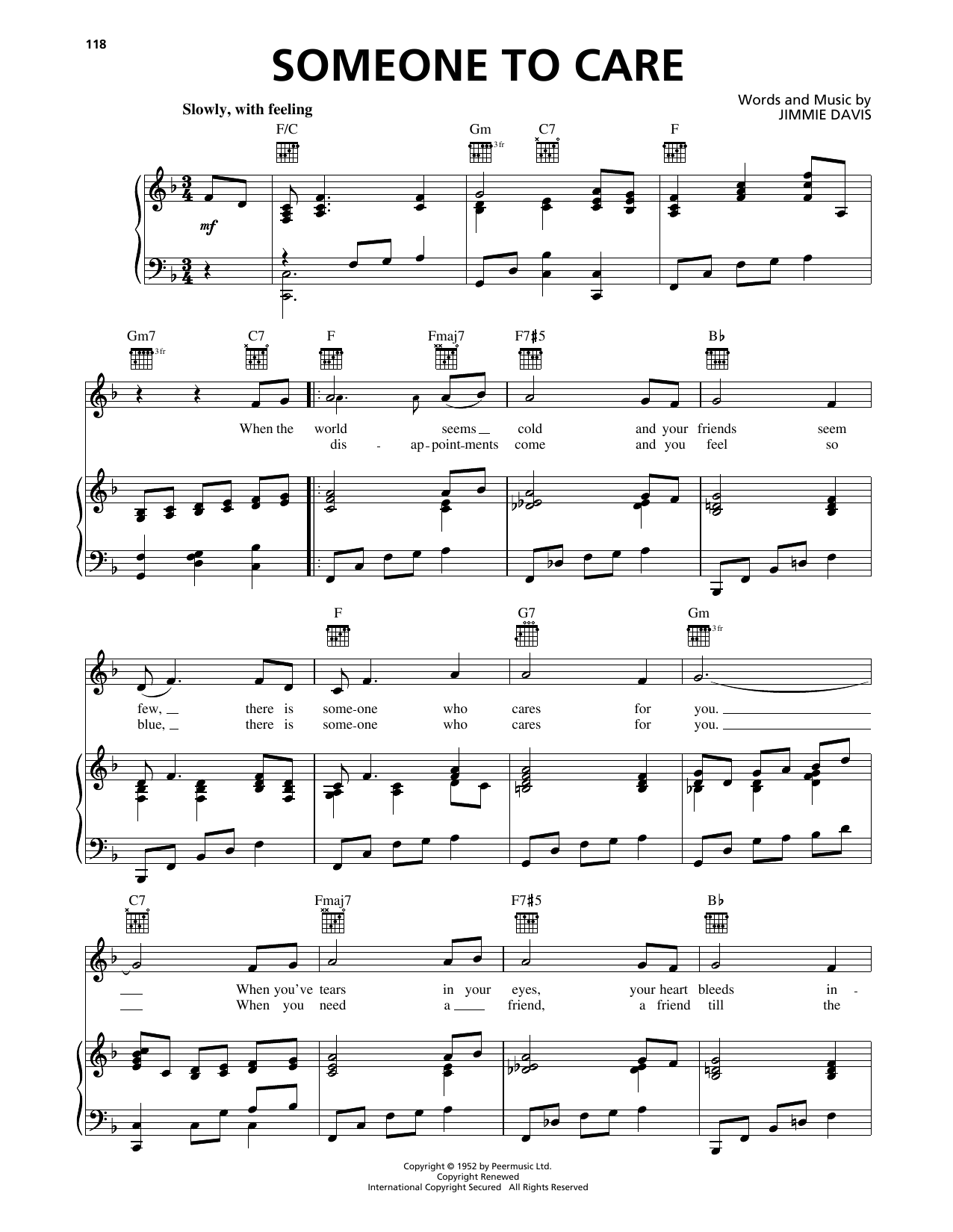 Jimmie Davis Someone To Care Sheet Music
