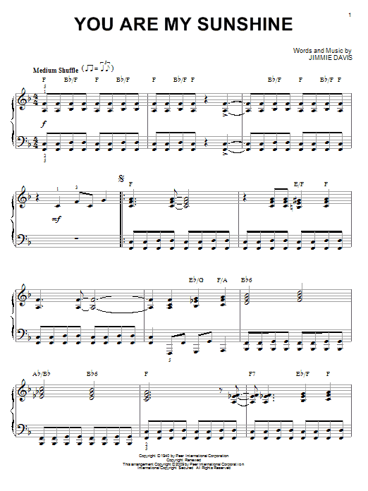 Jimmie Davis You Are My Sunshine (arr. Brent Edstrom) Sheet Music