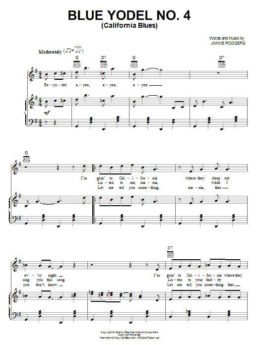 Jimmie Rodgers Blue Yodel No. 4 (California Blues) Sheet Music