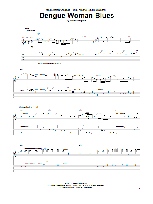 Jimmie Vaughan Dengue Woman Blues Sheet Music