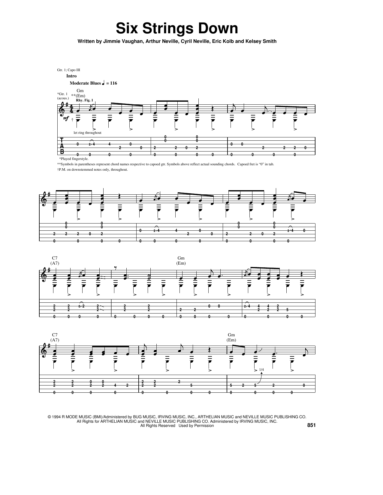 Jimmie Vaughan Six Strings Down Sheet Music