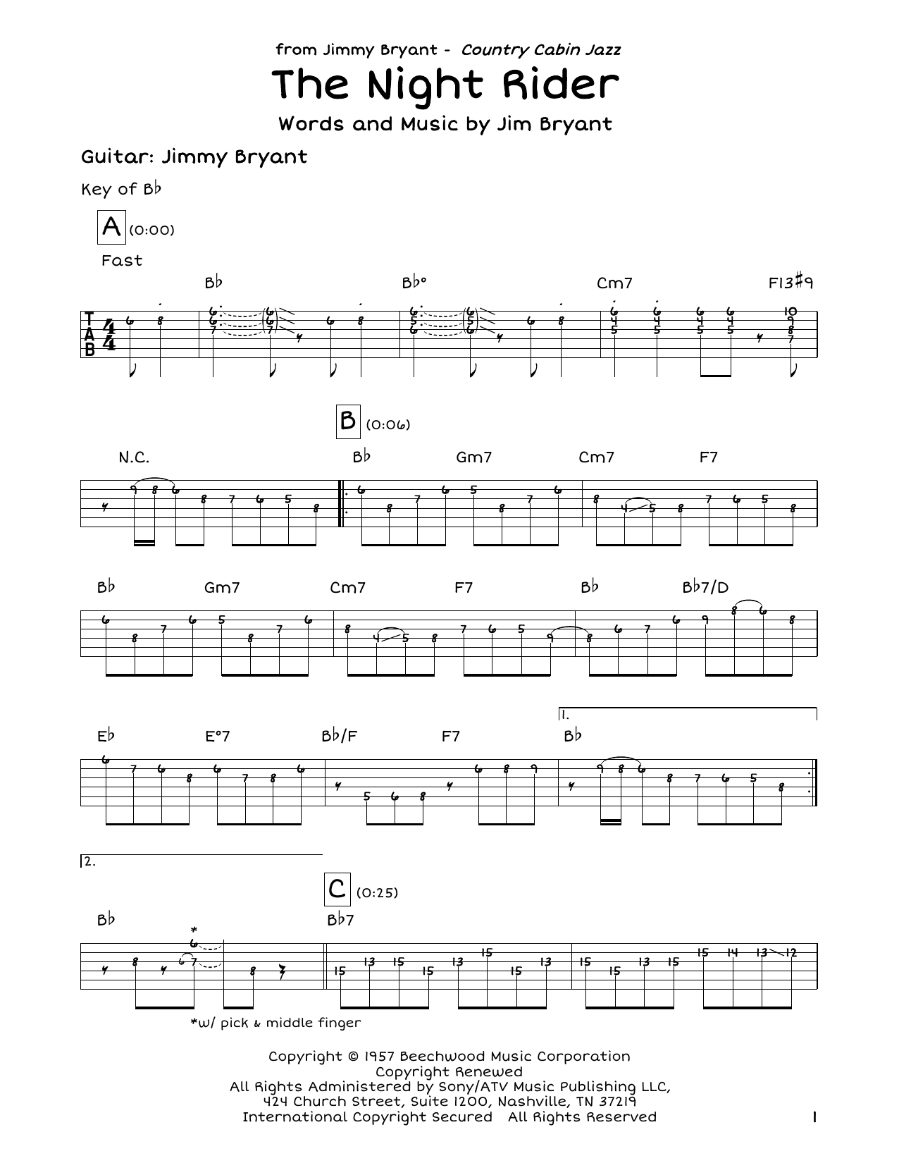 Jimmy Bryant with Speedy West The Night Rider Sheet Music