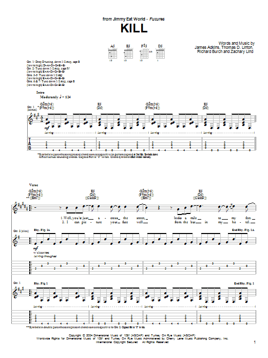 Jimmy Eat World Kill Sheet Music
