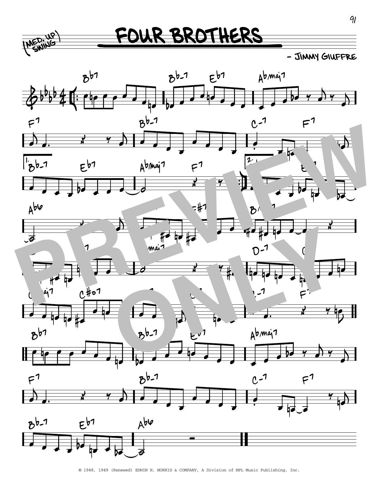 Jimmy Giuffre Four Brothers Sheet Music