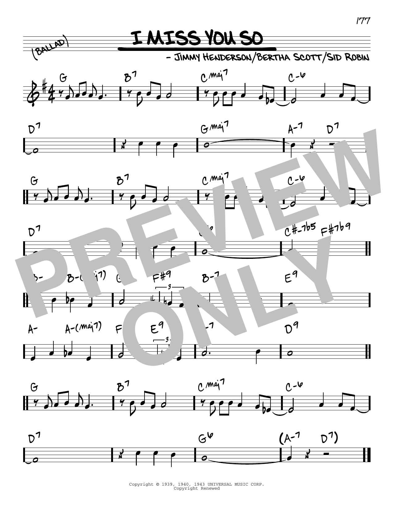 Jimmy Henderson I Miss You So Sheet Music