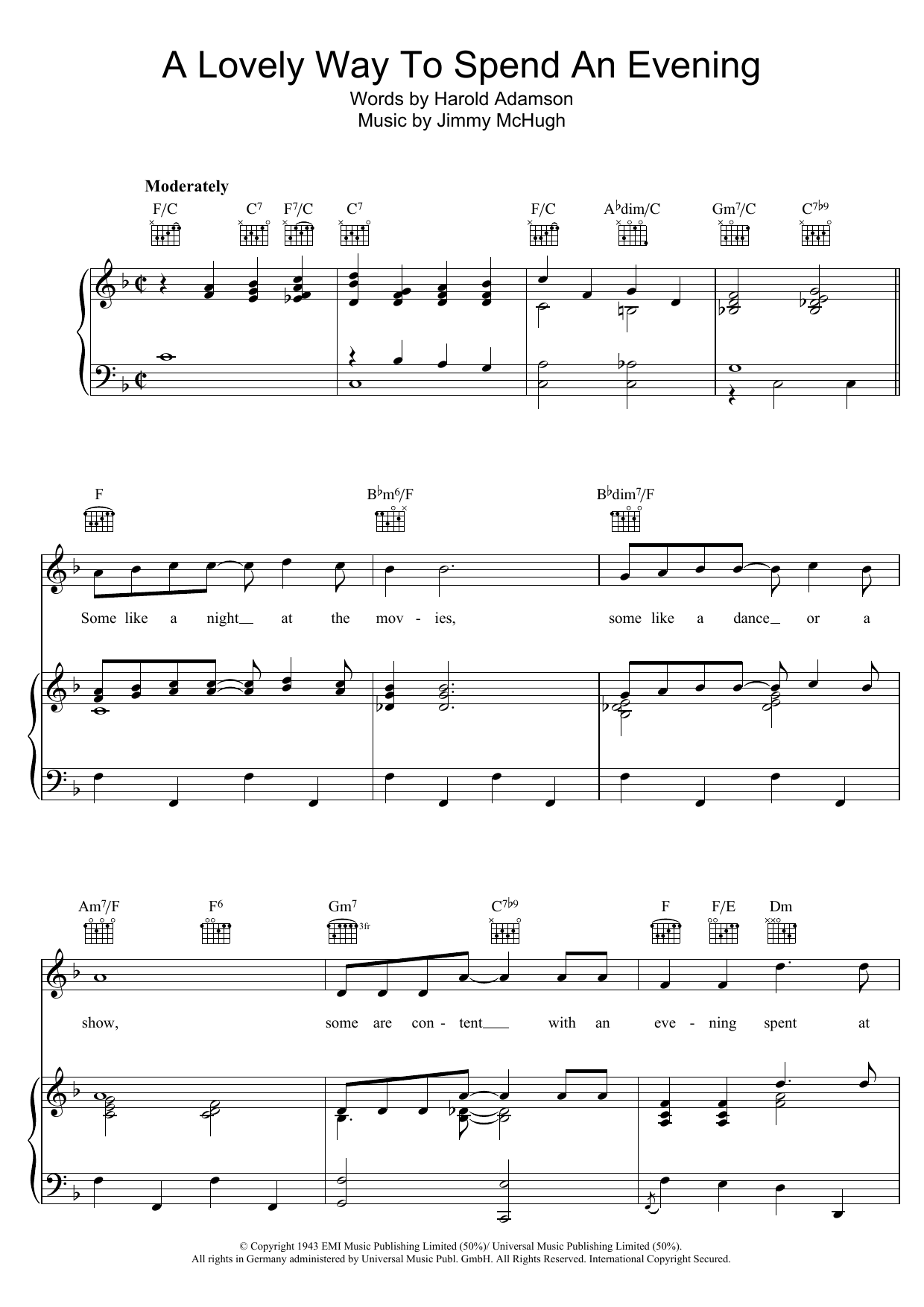 Jimmy McHugh A Lovely Way To Spend An Evening Sheet Music