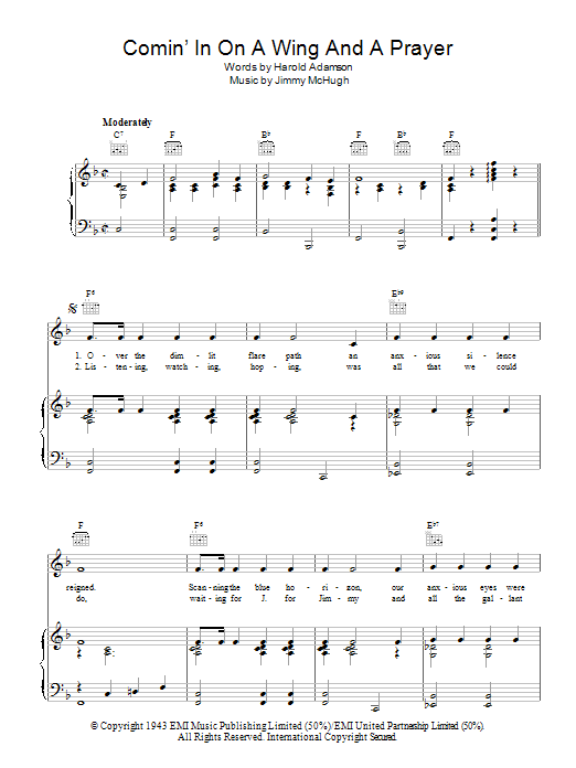 Jimmy McHugh Comin' In On A Wing And A Prayer Sheet Music