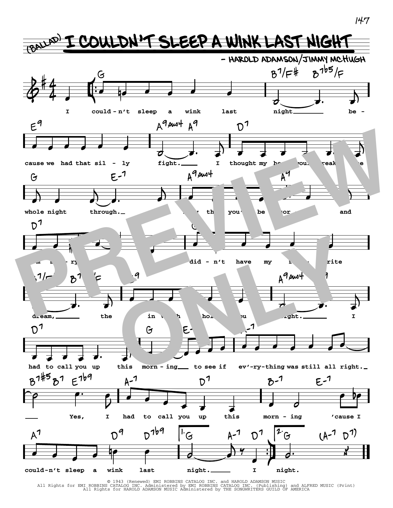 Jimmy McHugh I Couldn't Sleep A Wink Last Night (Low Voice) Sheet Music