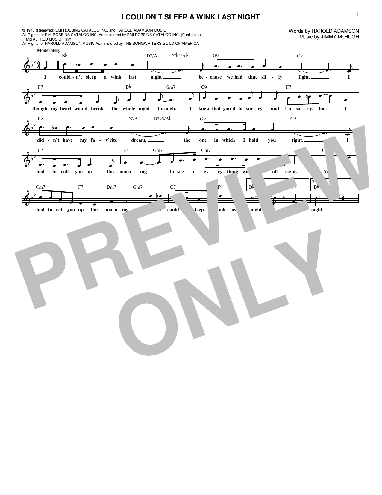 Jimmy McHugh I Couldn't Sleep A Wink Last Night Sheet Music