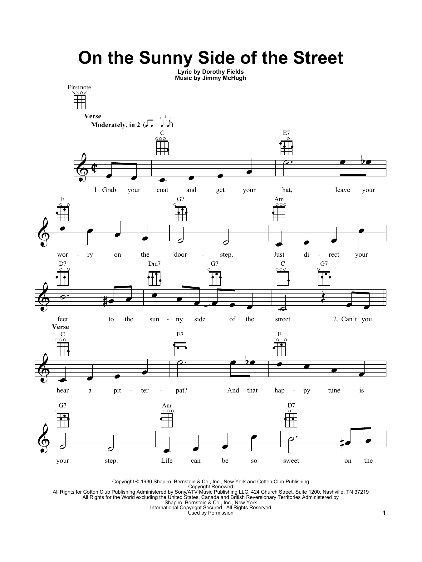 Jimmy McHugh On The Sunny Side Of The Street Sheet Music