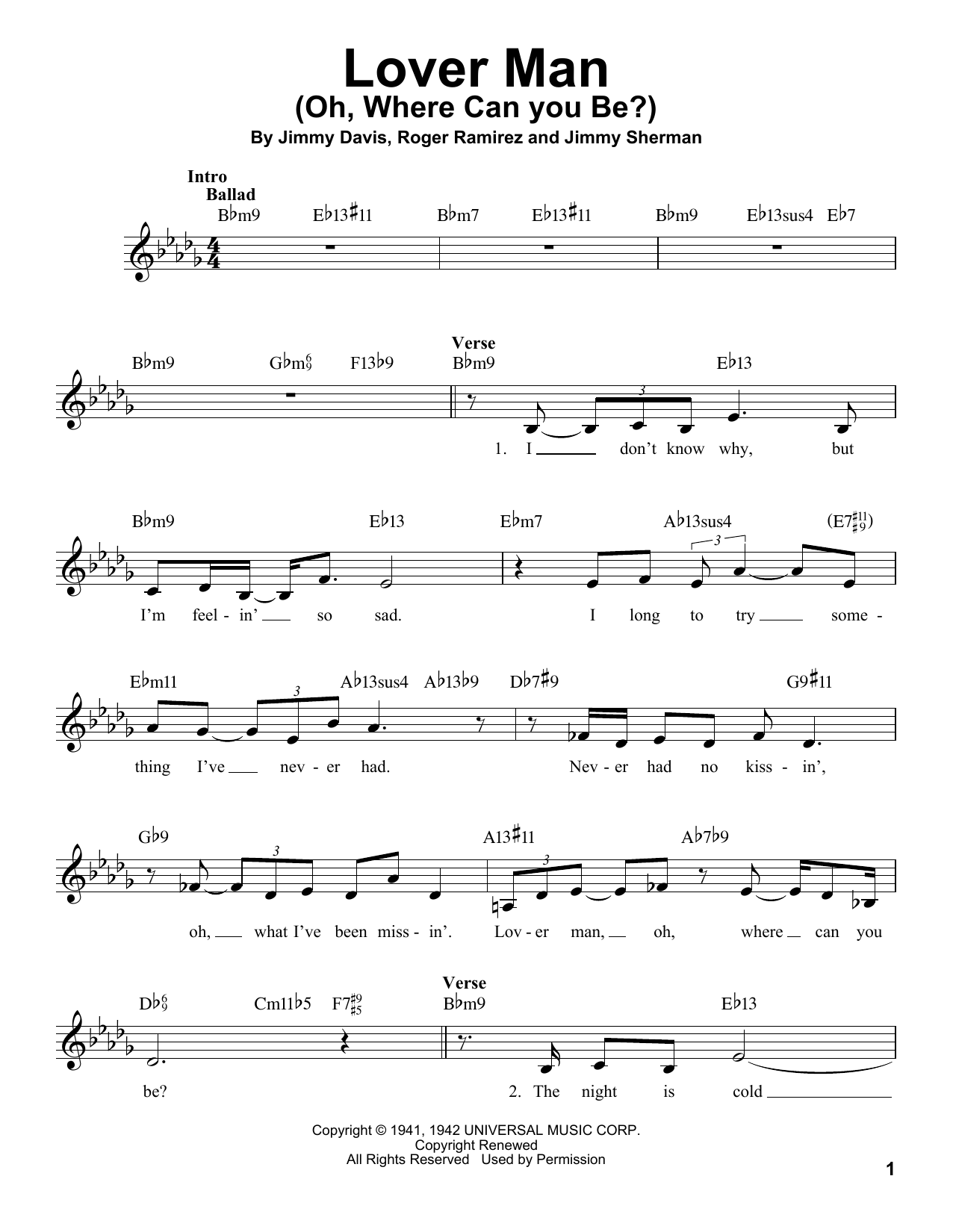 Jimmy Sherman Lover Man (Oh, Where Can You Be?) Sheet Music