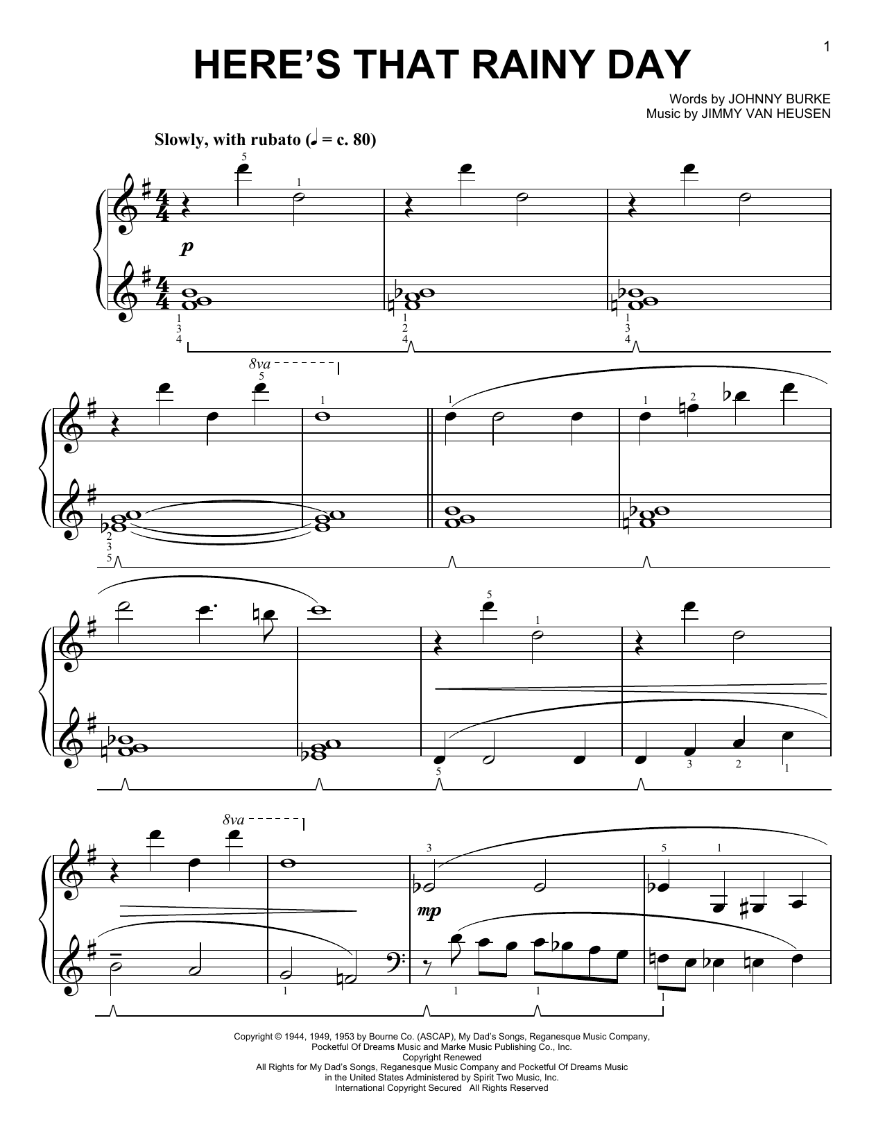 Jimmy Van Heusen Here's That Rainy Day [Classical version] (arr. Phillip Keveren) Sheet Music