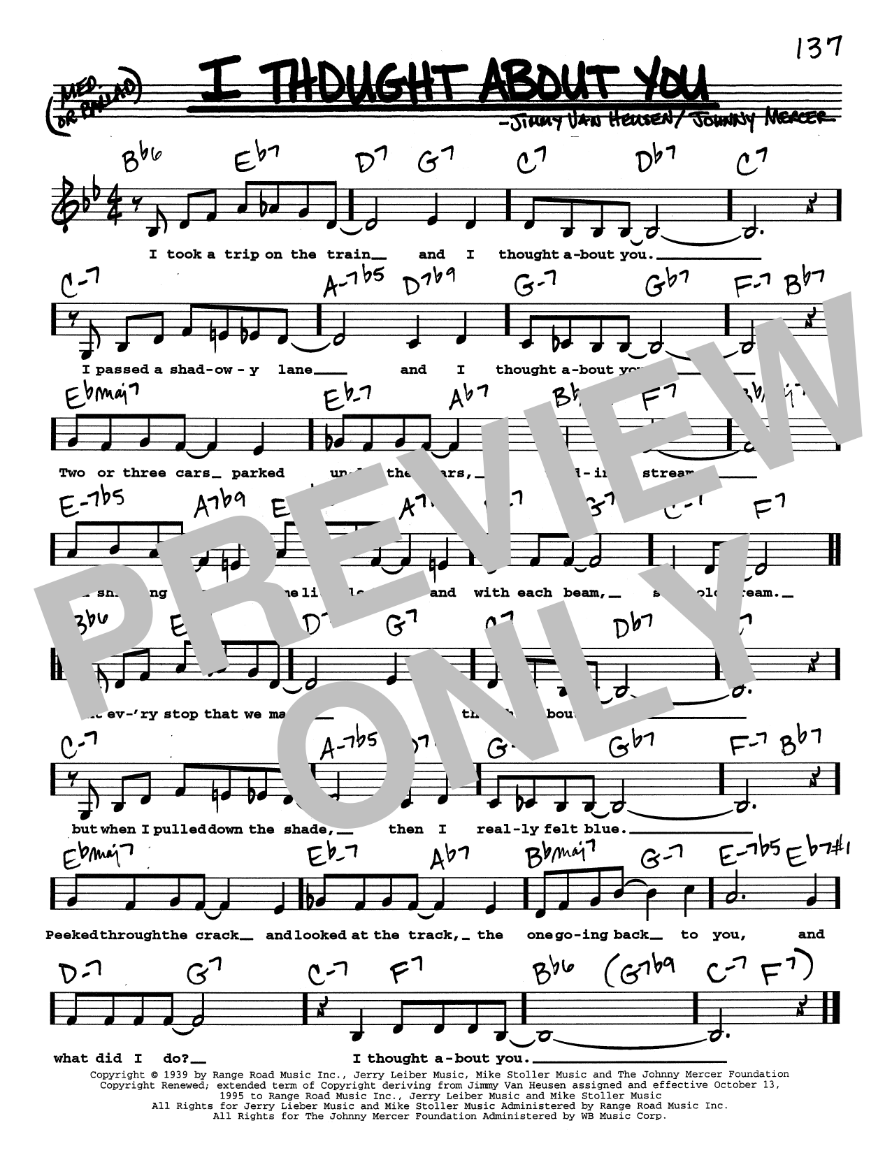 Jimmy Van Heusen I Thought About You (Low Voice) Sheet Music