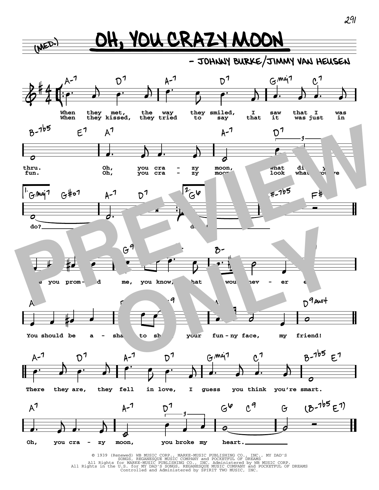 Jimmy Van Heusen Oh, You Crazy Moon (High Voice) Sheet Music