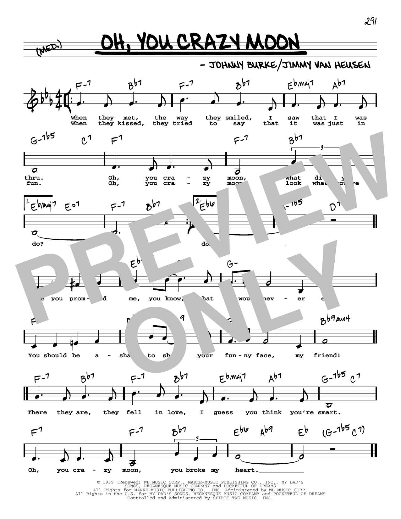 Jimmy Van Heusen Oh, You Crazy Moon (Low Voice) Sheet Music