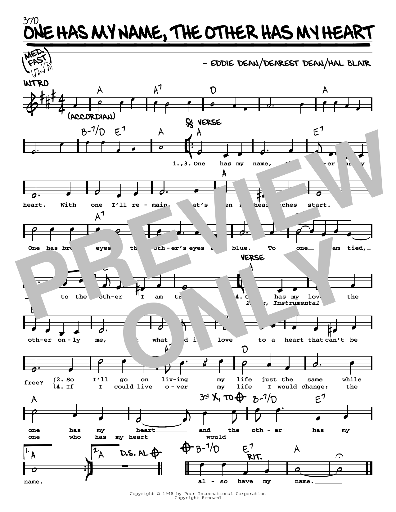Jimmy Wakely One Has My Name, The Other Has My Heart Sheet Music