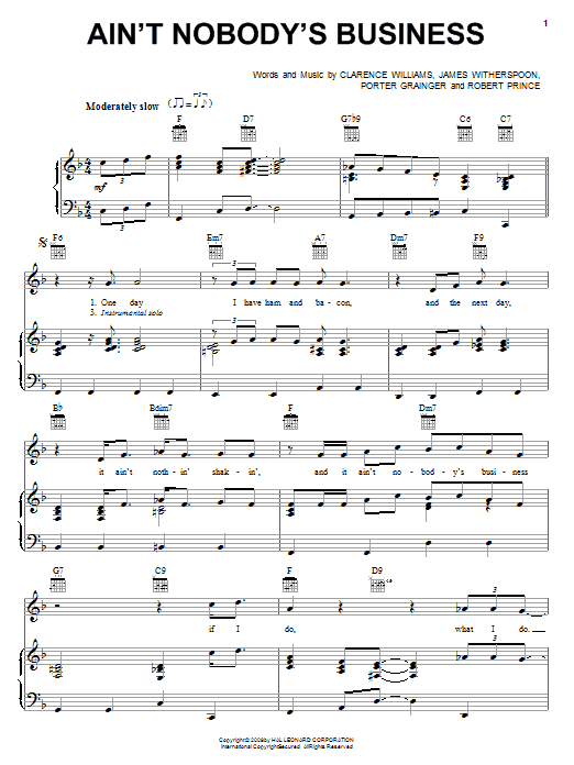Jimmy Witherspoon Ain't Nobody's Business Sheet Music