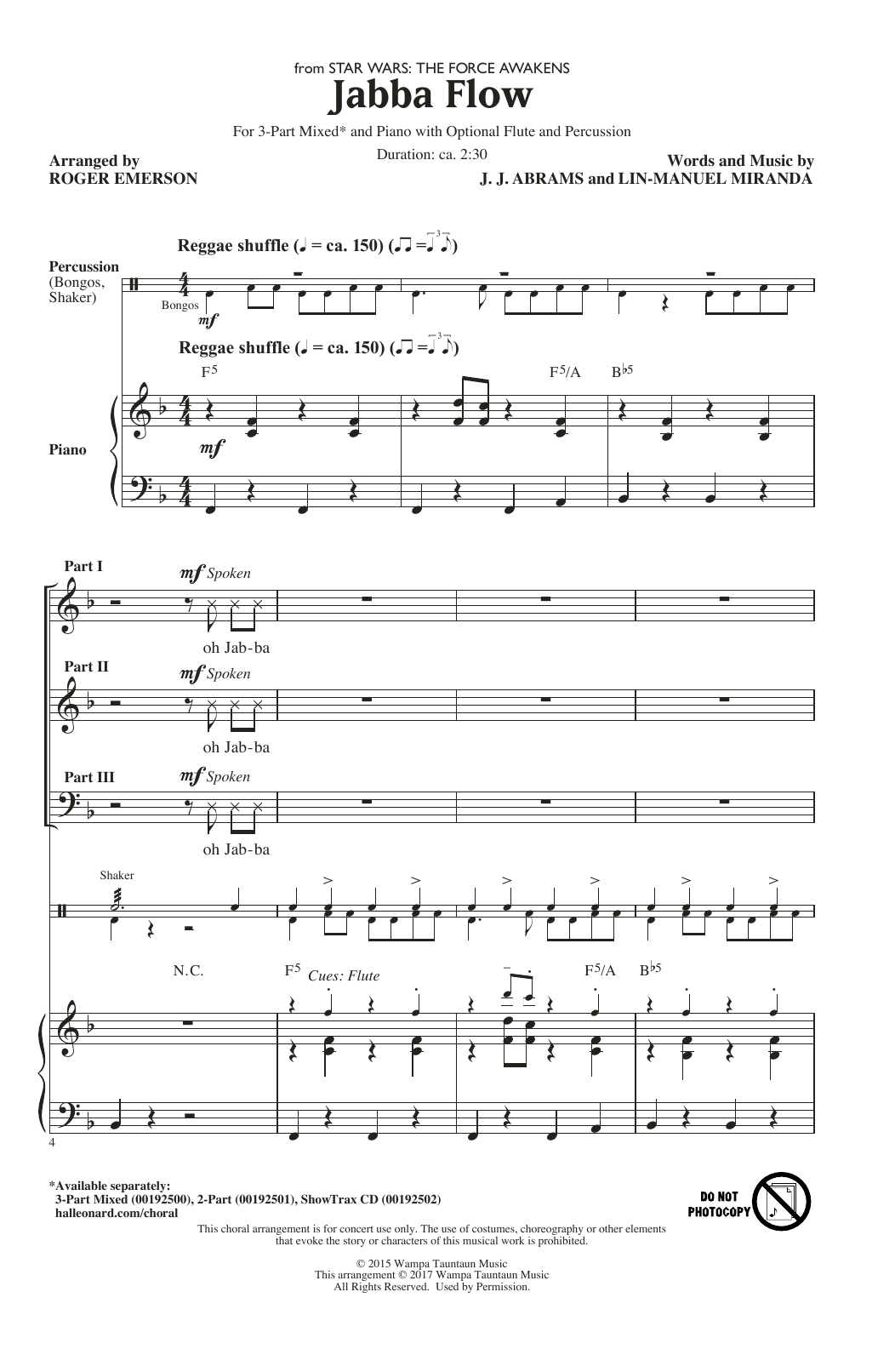 J.J. Abrams and Lin-Manuel Miranda Jabba Flow (from Star Wars: The Force Awakens) (arr. Roger Emerson) Sheet Music