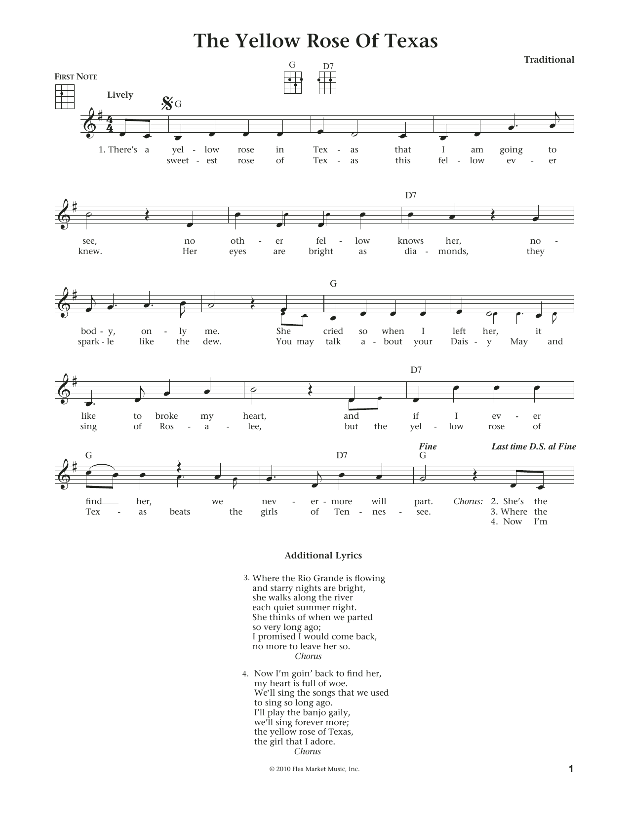 J.K., 1858 The Yellow Rose Of Texas (from The Daily Ukulele) (arr. Liz and Jim Beloff) Sheet Music