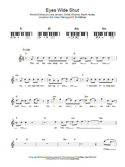 JLS Eyes Wide Shut Sheet Music