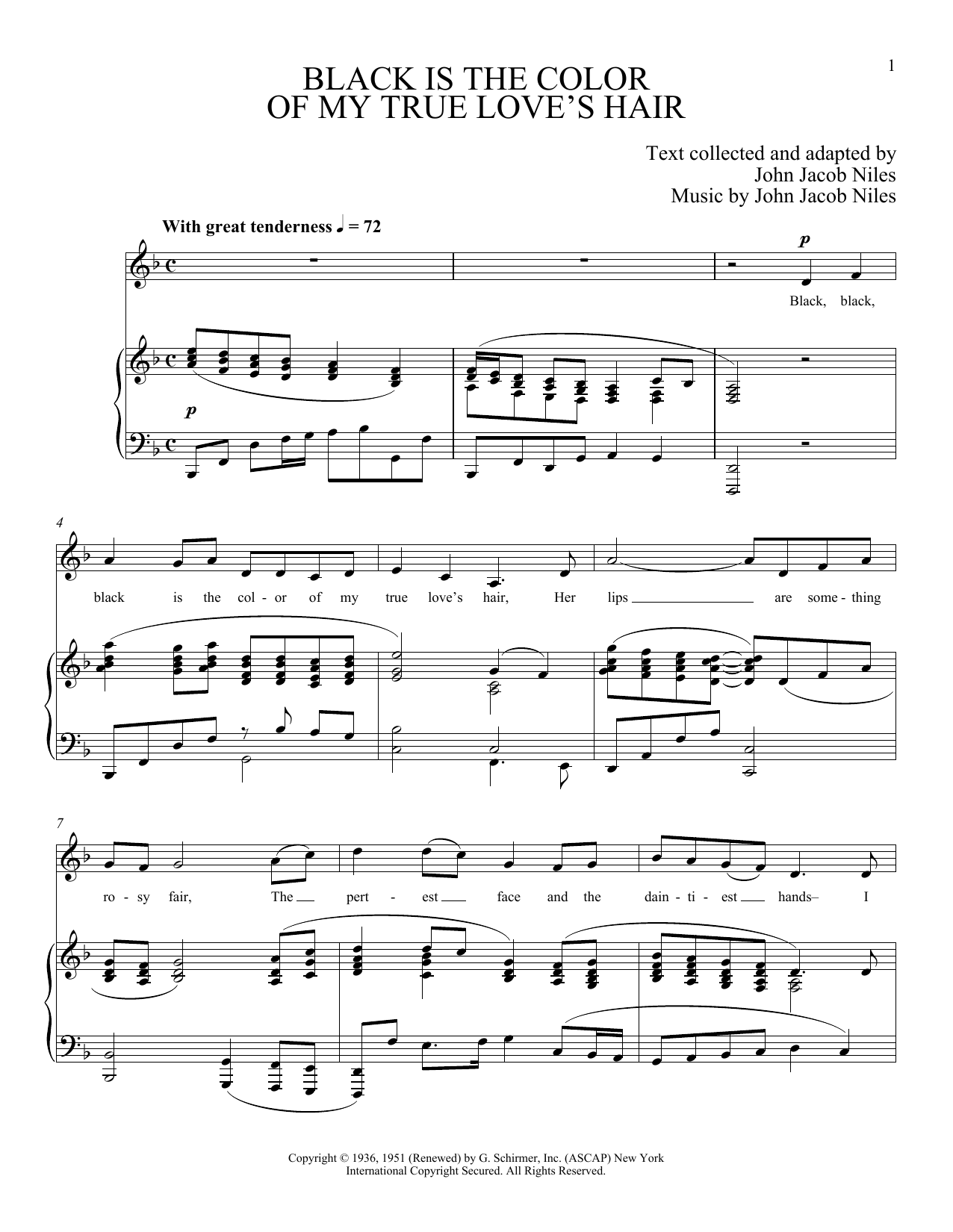 Joan Frey Boytim Black Is The Color Of My True Love's Hair Sheet Music